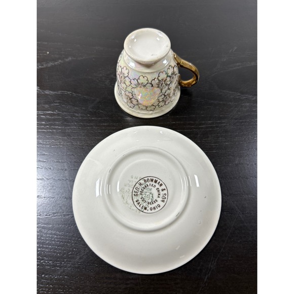 Vintage Geo H Bowman Son Lusterware Demitasse Cup Saucer Gold Floral Iridescent - Picture 4 of 7